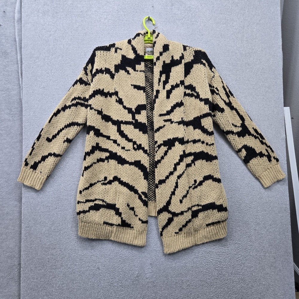 Juicy Couture Women Cardigan M/L Tan Acrylic Mohair Animal Print Mob Wife